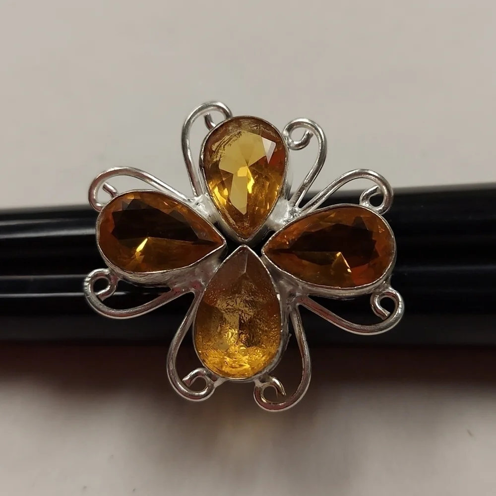 GOLDEN Topaz Sterling Silver Ring Size 6.75